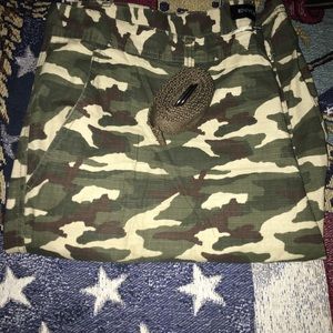 Enyce big and tall camo shorts with camo belt.